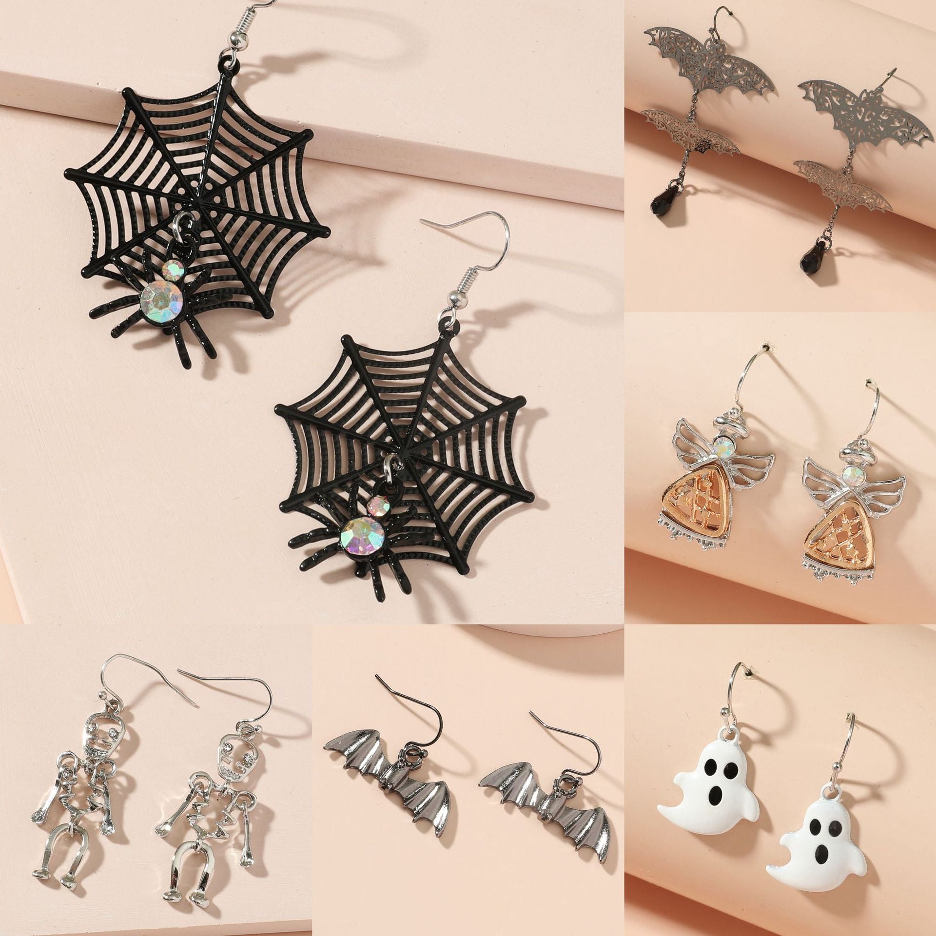 Wholesale Halloween Fun Ghost Pumpkin Spider Alloy Earrings